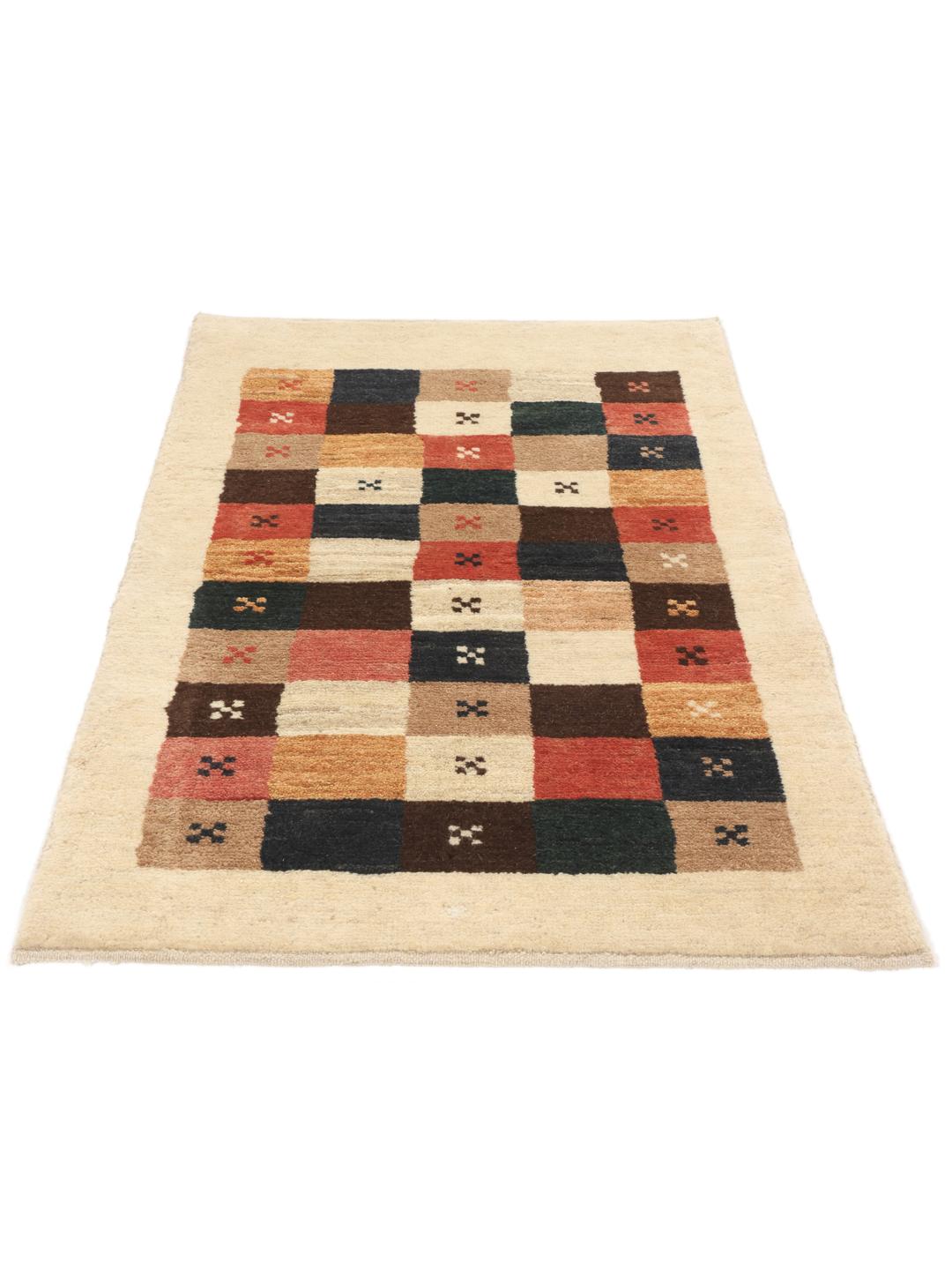 Hand-knotted Gabbeh Fine rug from the Middle East featuring a multicolor checkered pattern