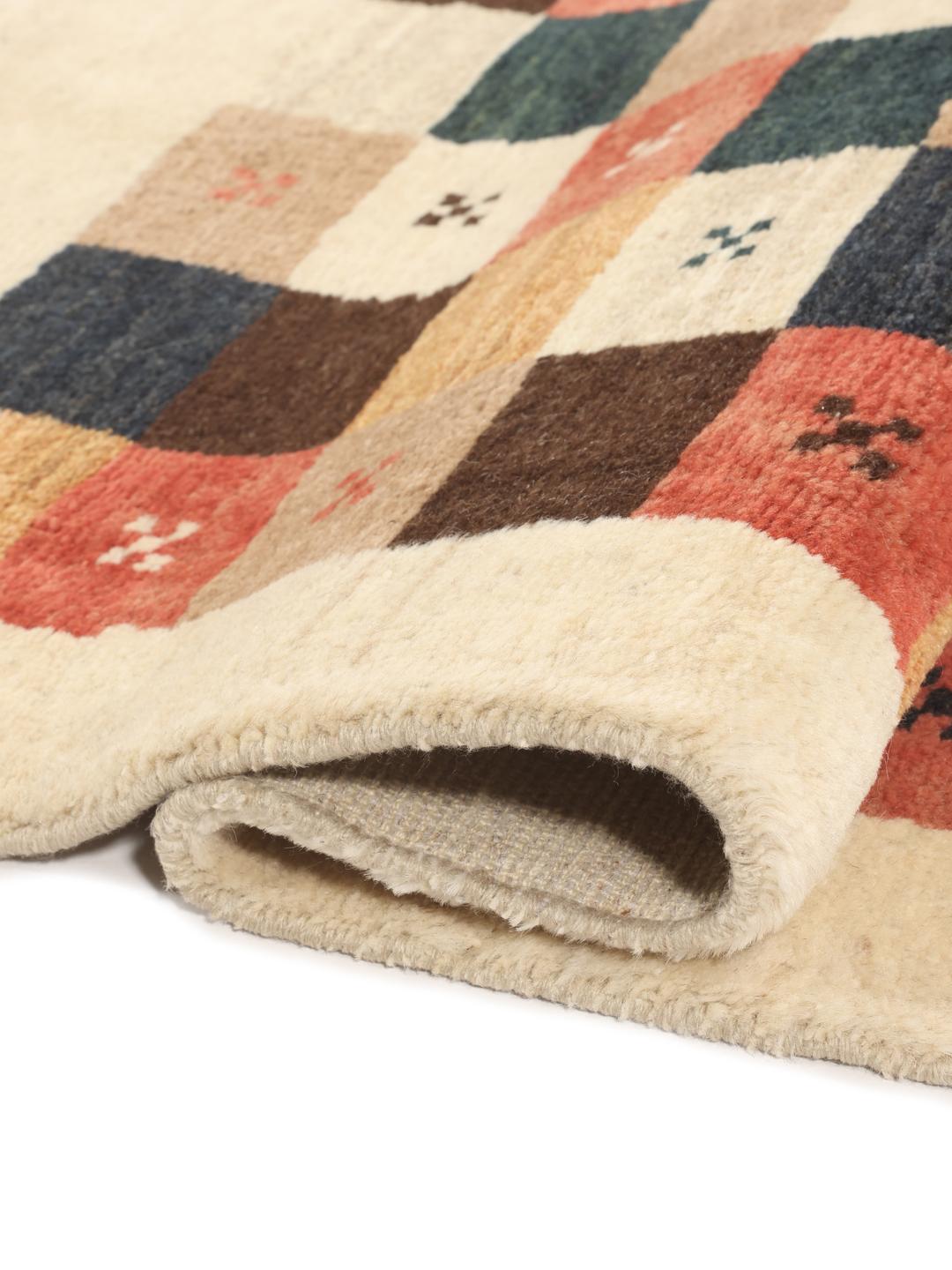 Hand-knotted Gabbeh Fine rug from the Middle East featuring a multicolor checkered pattern