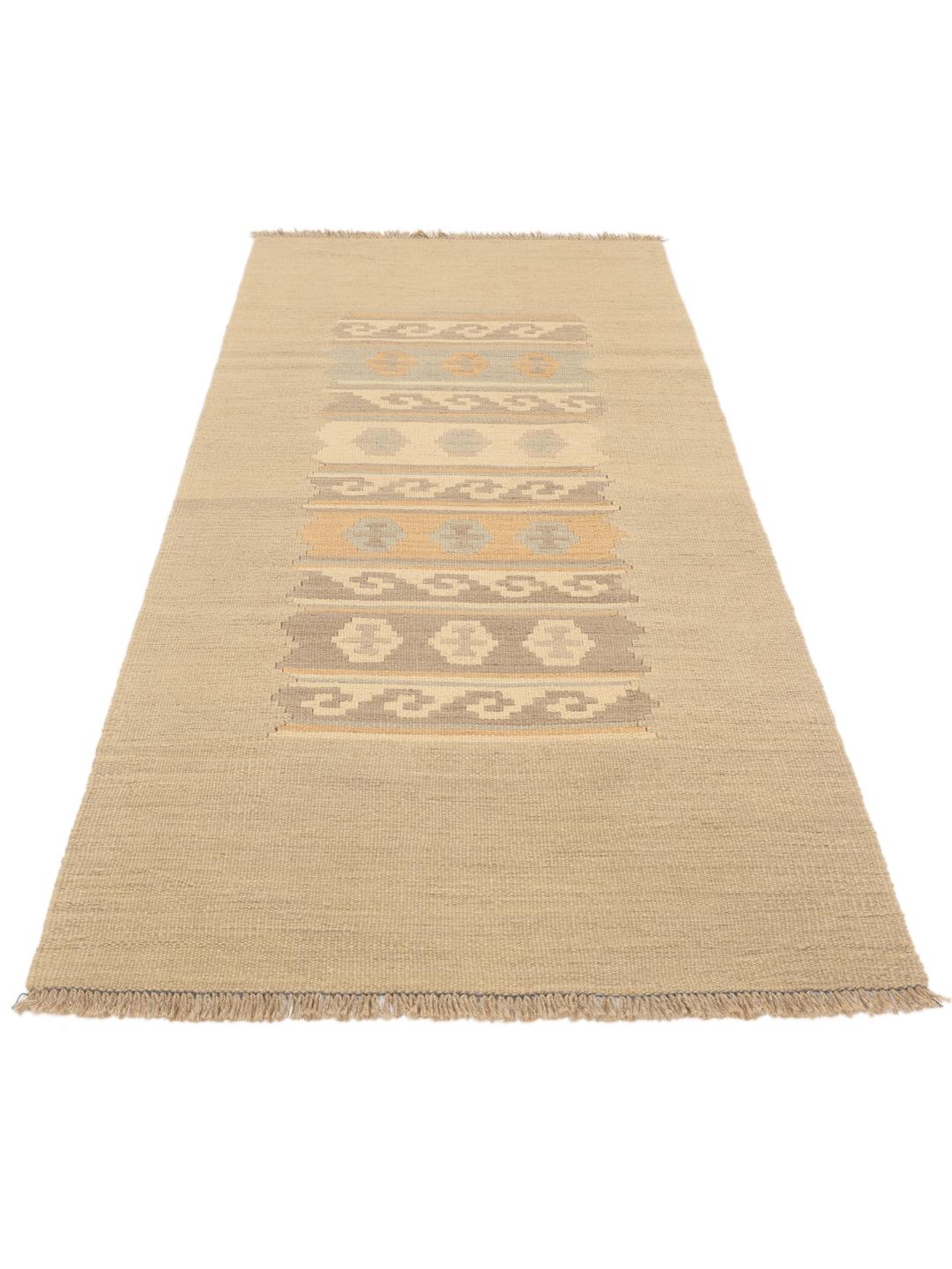 Runner mediorientale beige tessuto a mano con motivi geometrici tribali