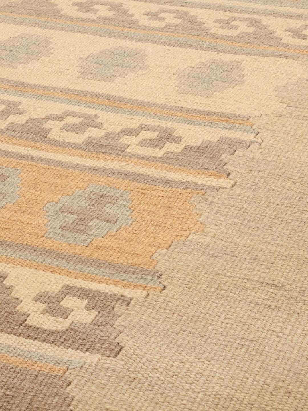 Runner mediorientale beige tessuto a mano con motivi geometrici tribali
