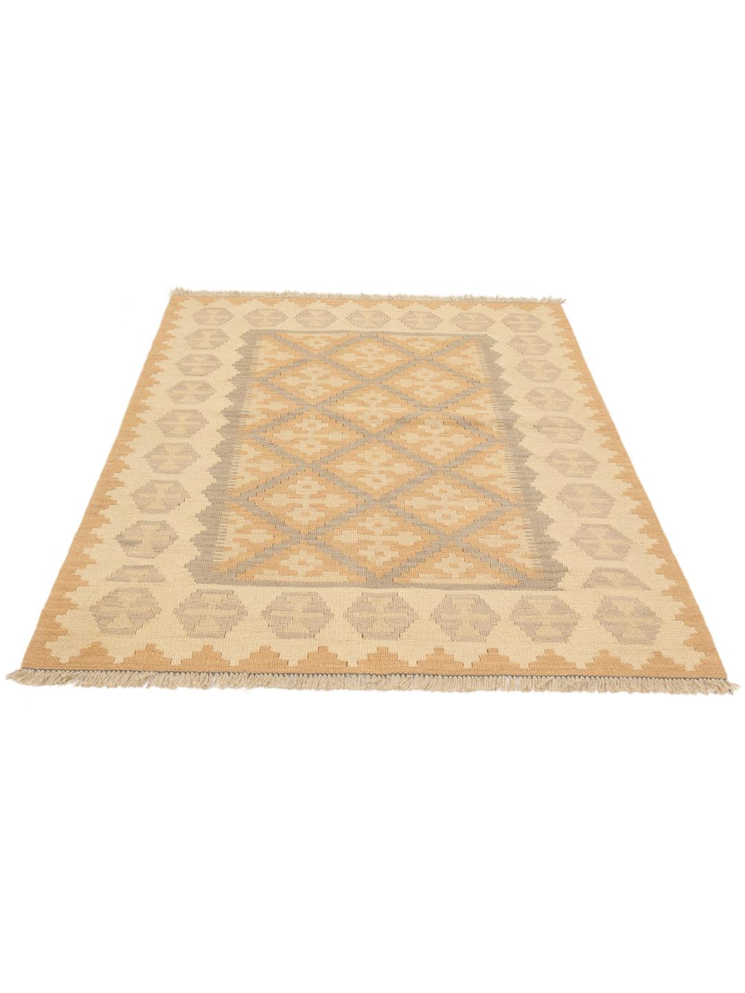 Tappeto Kilim Ghashghai tessuto a mano nei colori beige e marrone dal Medio Oriente