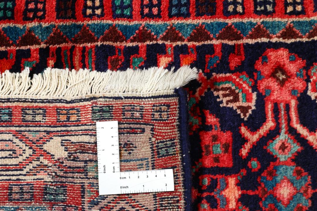 Håndknyttet Hamadan løber med mørkeblå og mørkerøde mønstre