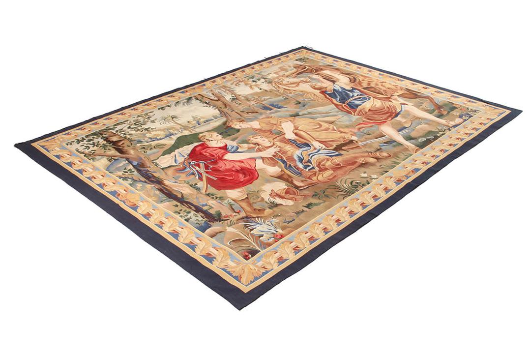 Tapis tissé à la main de style Aubusson provenant de Chine avec une scène historique multicolore