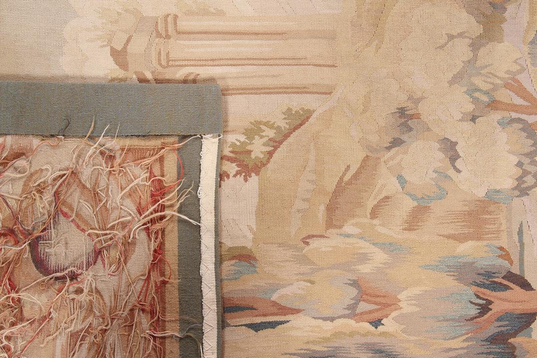Handgeweven tapijt in Aubusson-stijl met een romantisch landschapsscenario in multicolor