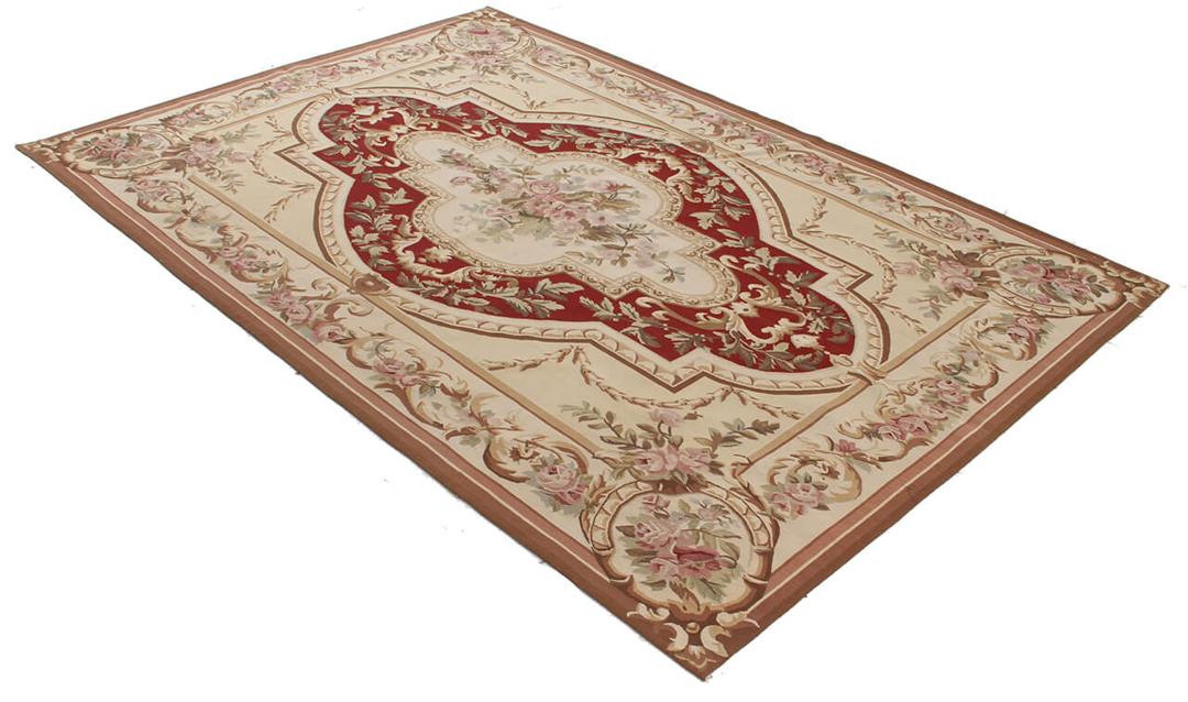 Håndvævet Aubusson-stil blomstret tæppe fra Kina i beige og rød