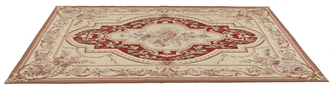 Håndvævet Aubusson-stil blomstret tæppe fra Kina i beige og rød