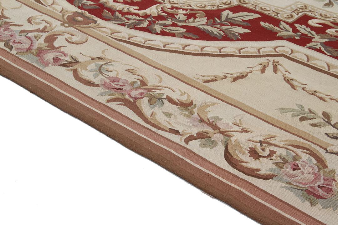 Håndvævet Aubusson-stil blomstret tæppe fra Kina i beige og rød