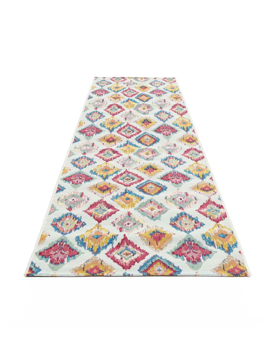 Tapis de couloir bleu clair et multicolore