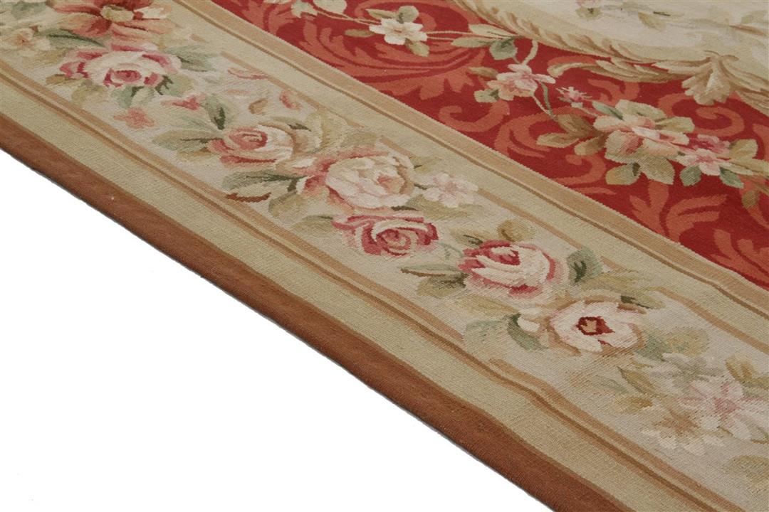 Håndvævet rødt og beige blomstret kelimtæppe fra Kina