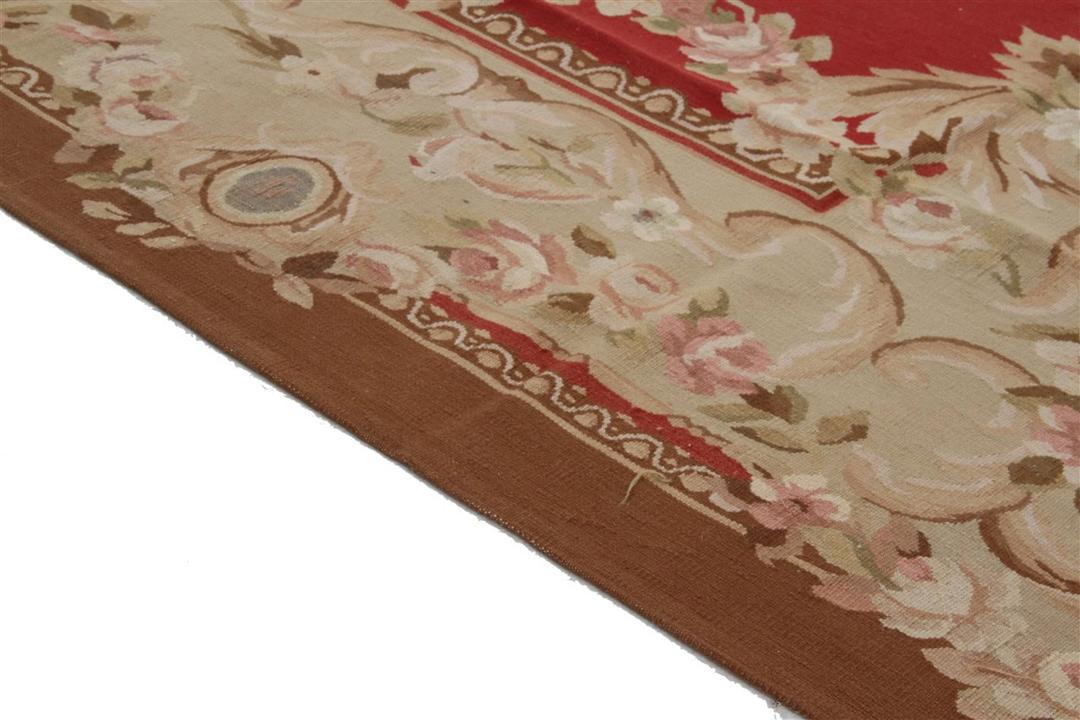 Håndvævet Aubusson-stil kelim-tæppe fra Kina i røde og beige nuancer