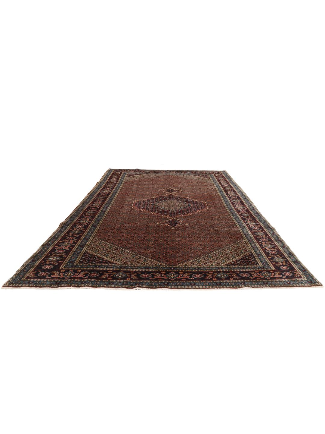 Tapis Ardebil noué à la main originaire du Moyen-Orient dans des tons rouge foncé et bleu