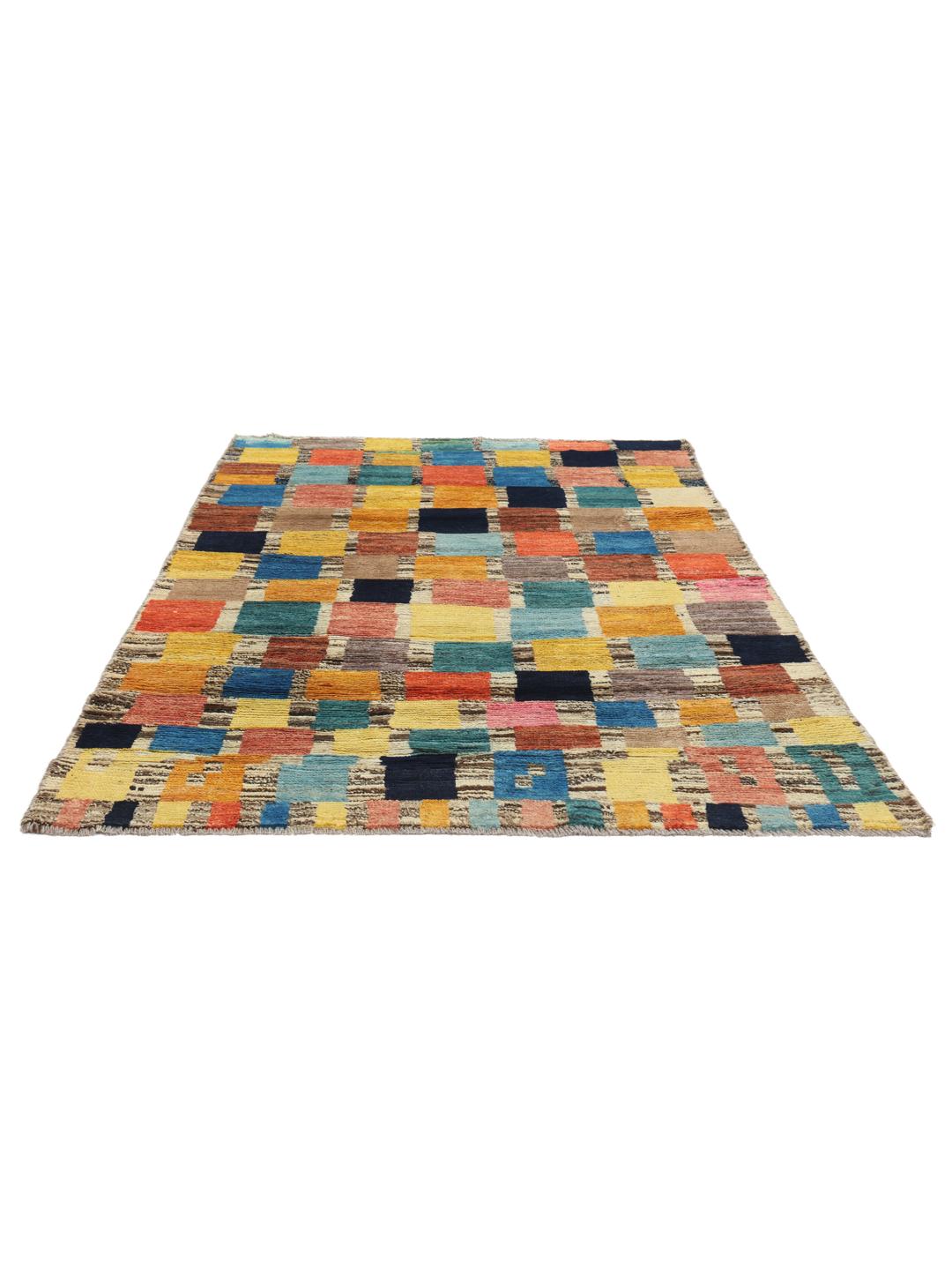 Tapis berbère coloré noué à la main provenant d'Afghanistan avec un motif patchwork géométrique.