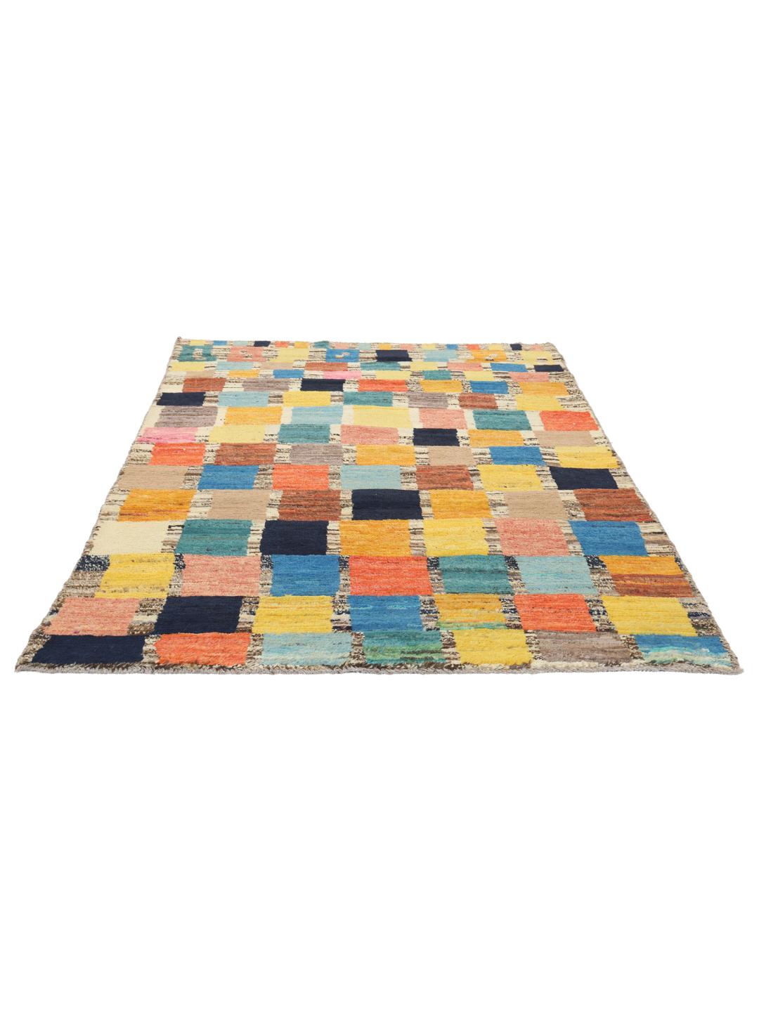 Tapis berbère coloré noué à la main provenant d'Afghanistan avec un motif patchwork géométrique.