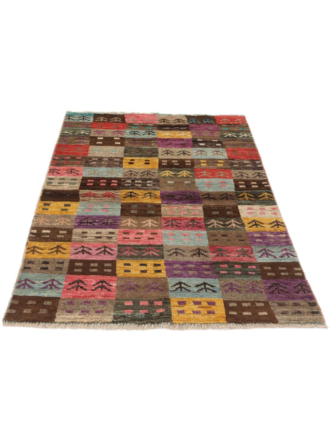 Handgeknoopt Afghaans Berber-tapijt met een kleurrijk patchworkontwerp en geometrische motieven