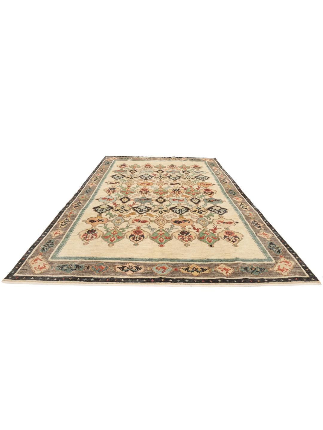 Tapis Gabbeh Kashkooli noué à la main avec des motifs picturaux en beige et multicolore