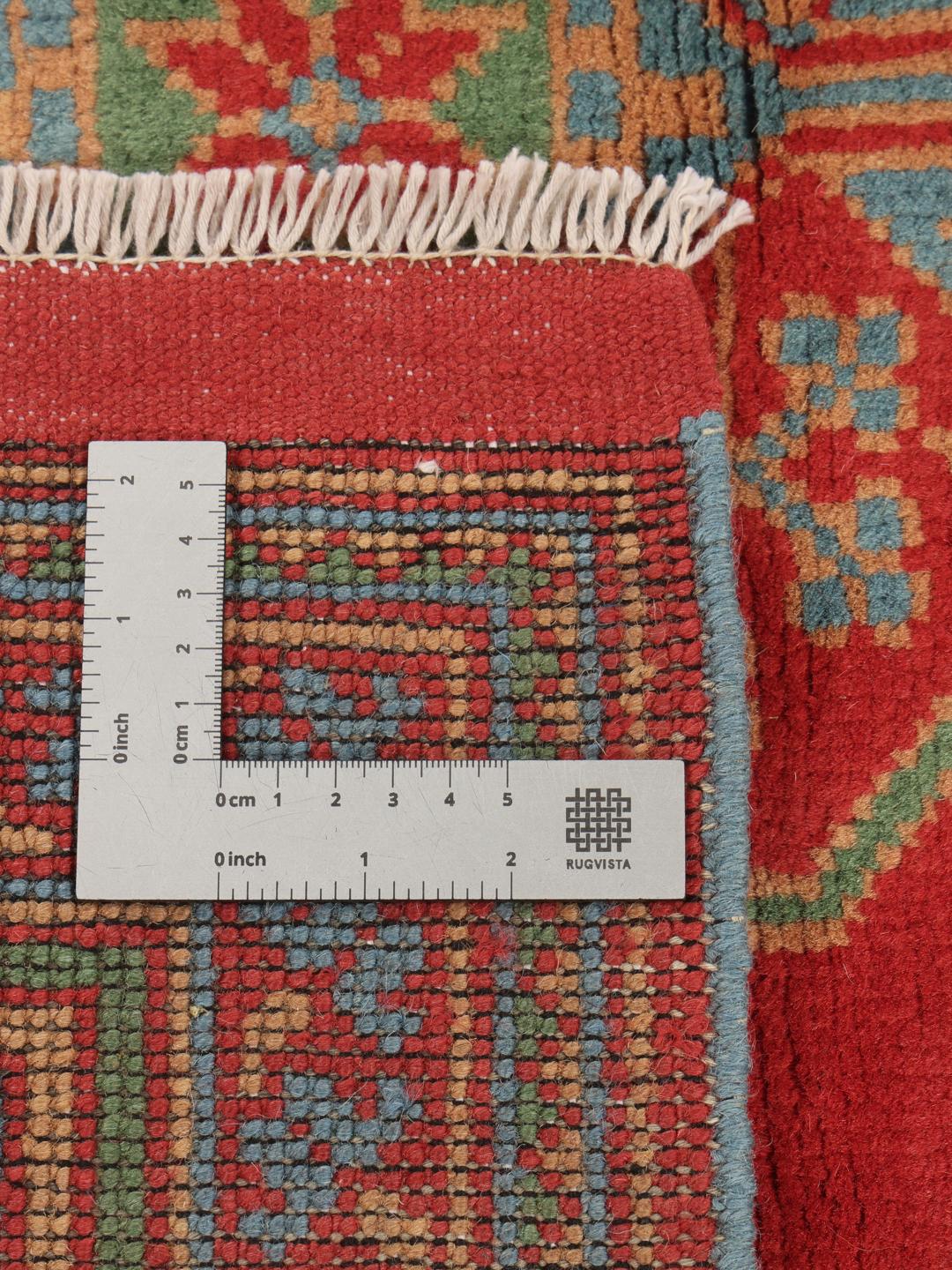 Håndknyttet Afghan Akhche tæppe i rødt med traditionelle geometriske mønstre