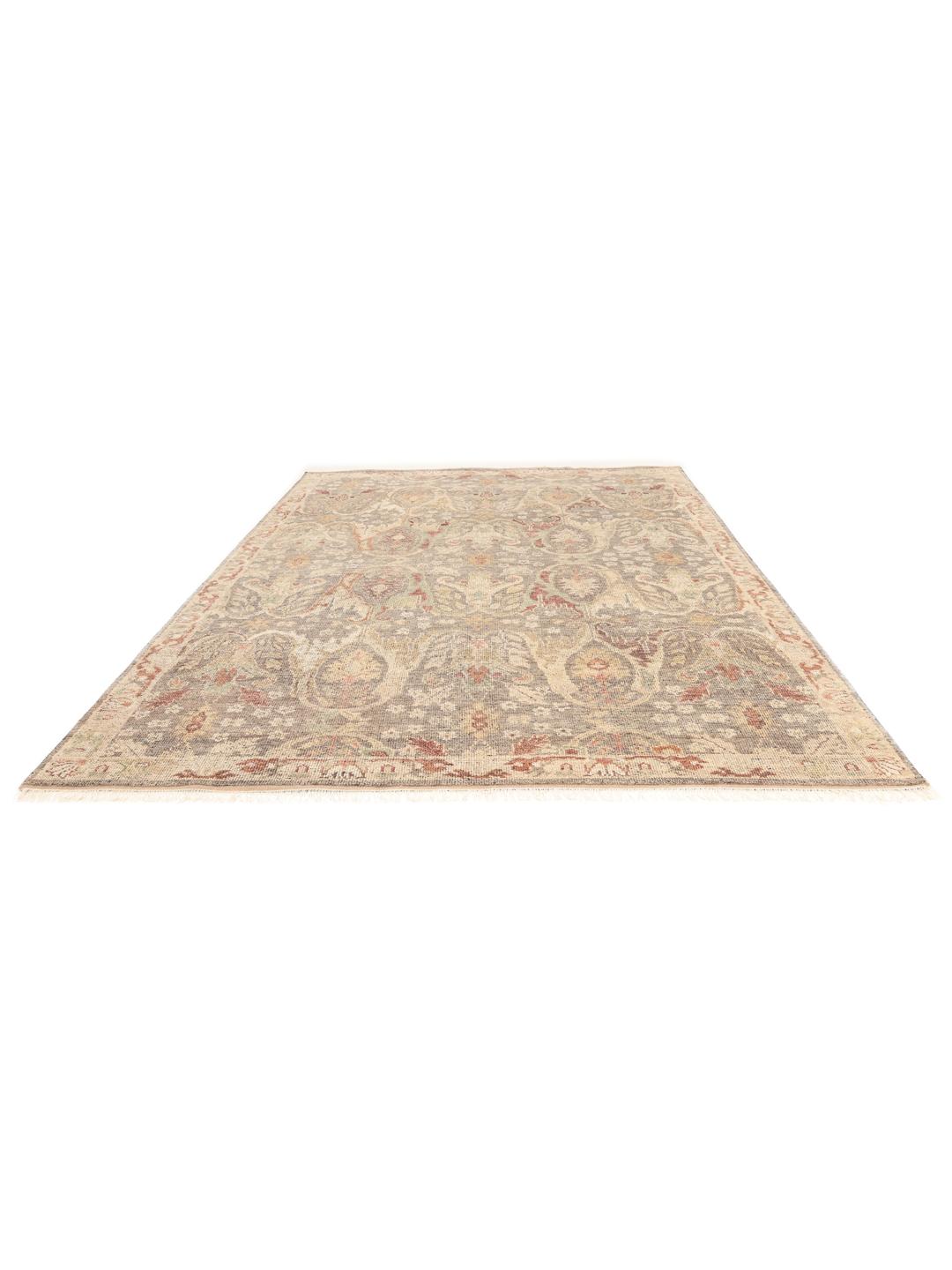 Alfombra artesanal Usak Indo de la India en tonos beige y multicolor