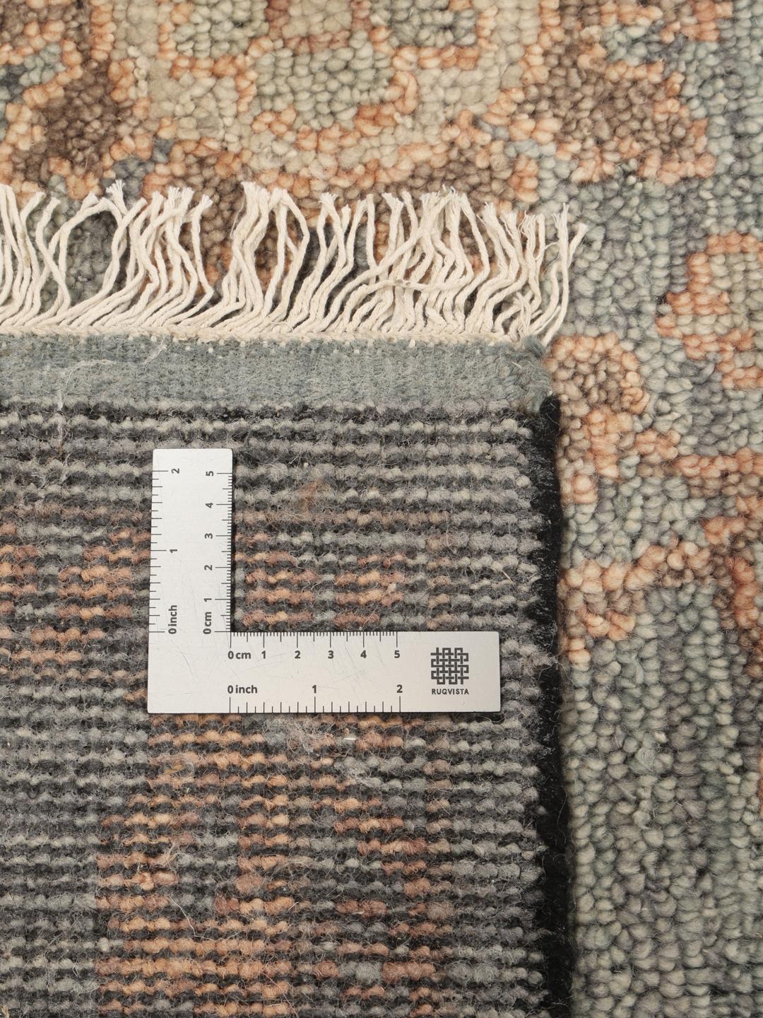 Handgeknoopt Usak Indo-tapijt uit India met bloemmotieven in blauw en beige