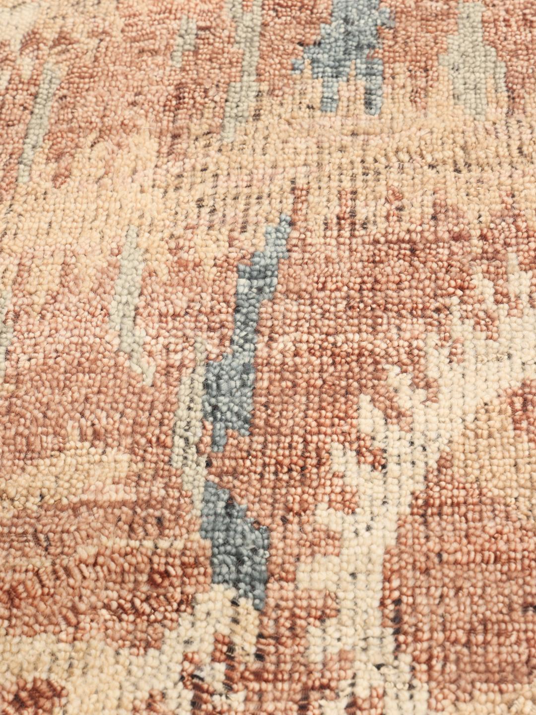 Handgeknoopt Indiaas Usak tapijt met cirkelvormige motieven in bruin en blauw