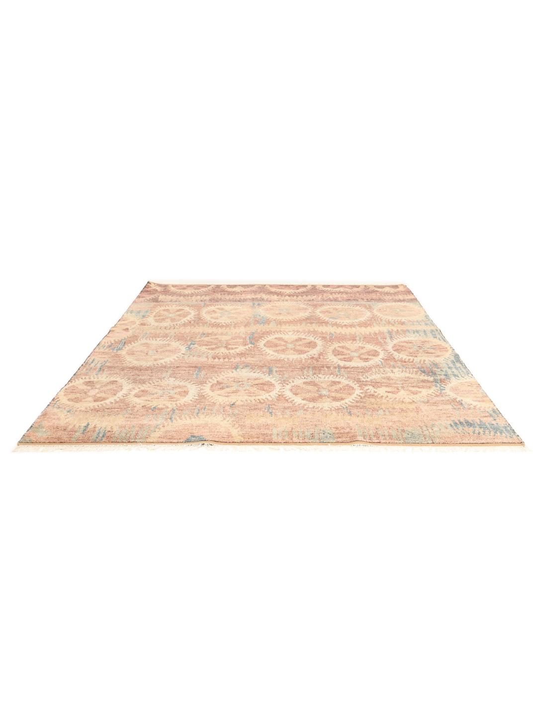 Handgeknoopt Indiaas Usak tapijt met cirkelvormige motieven in bruin en blauw