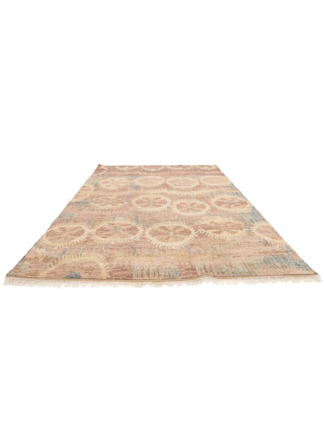 Handgeknoopt Indiaas Usak tapijt met een rood en beige patroon