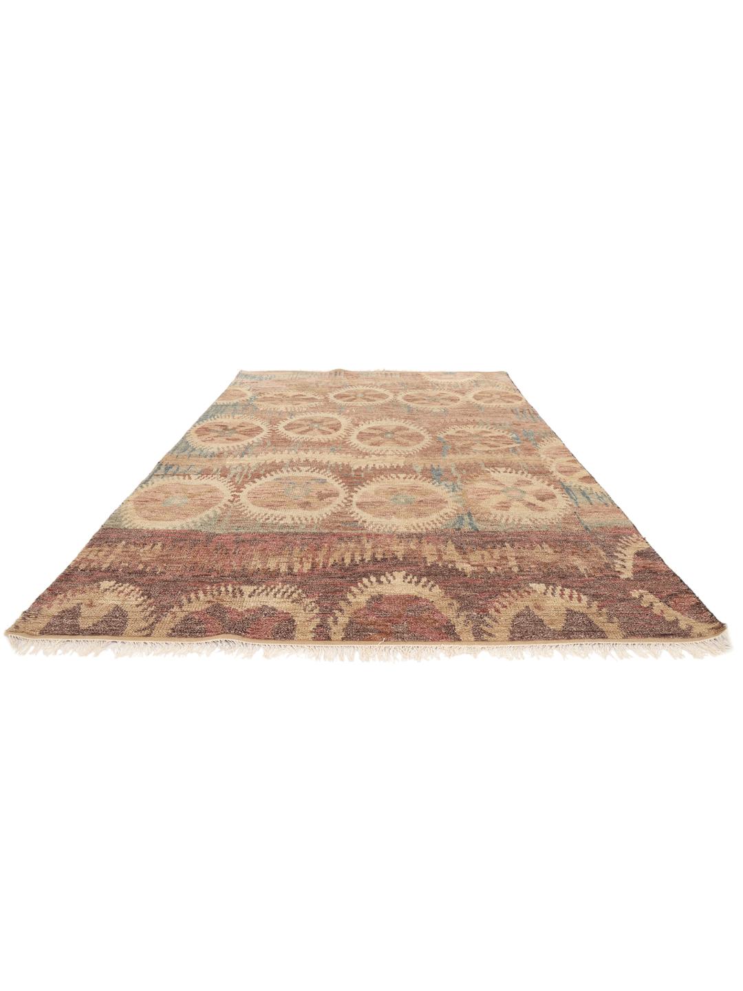 Handgeknoopt Indiaas Usak tapijt met een rood en beige patroon