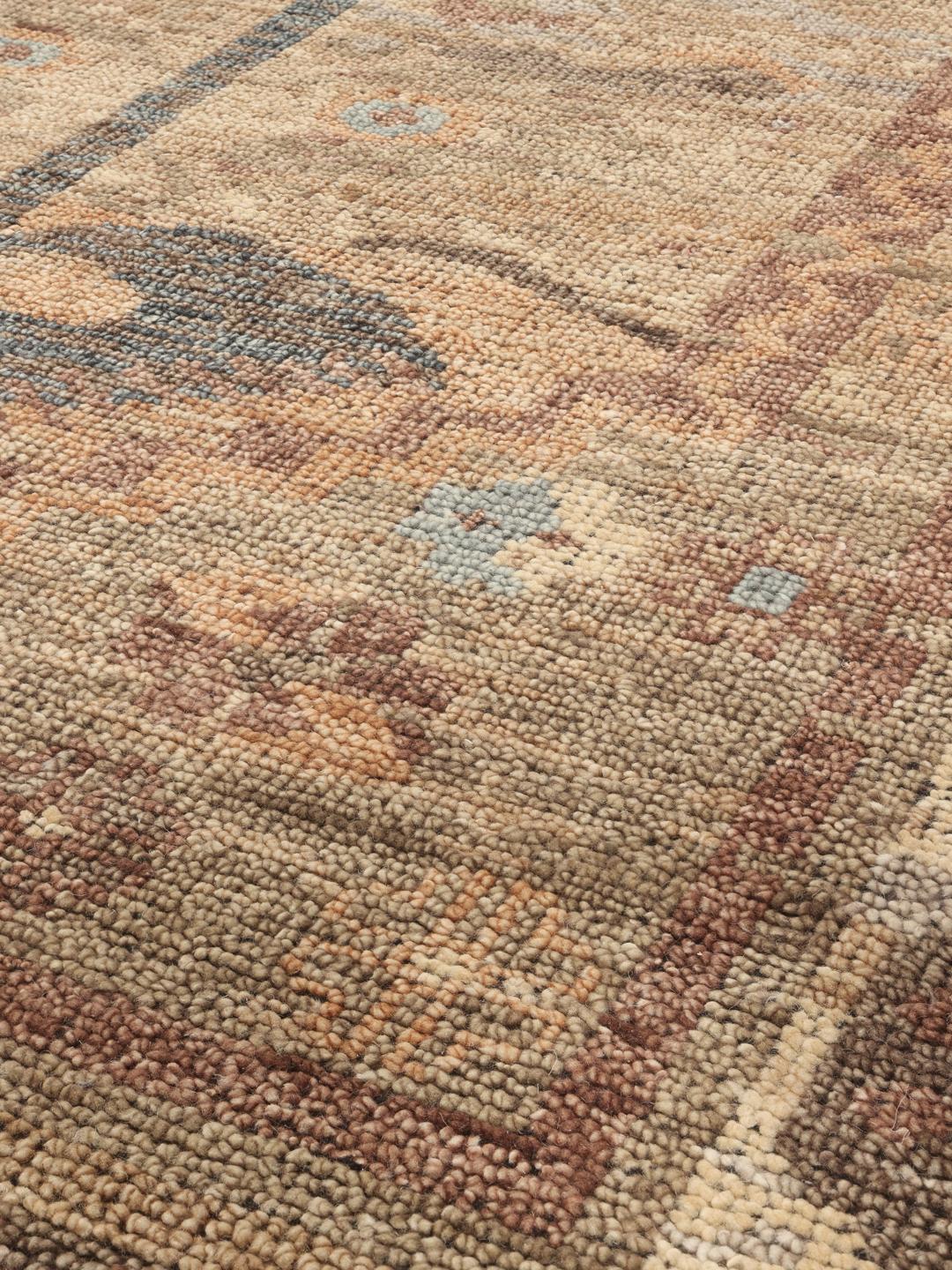 Handgeknoopt Indiaas tapijt met vogelmotief in beige en blauwe tinten