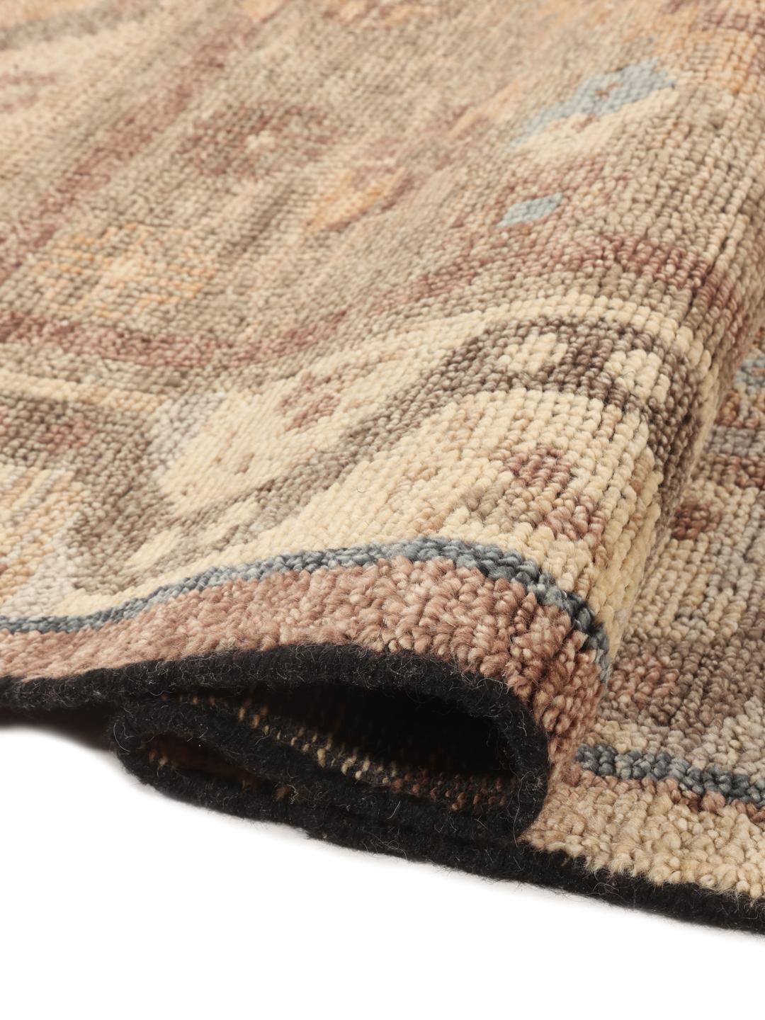 Handgeknoopt Indiaas tapijt met vogelmotief in beige en blauwe tinten