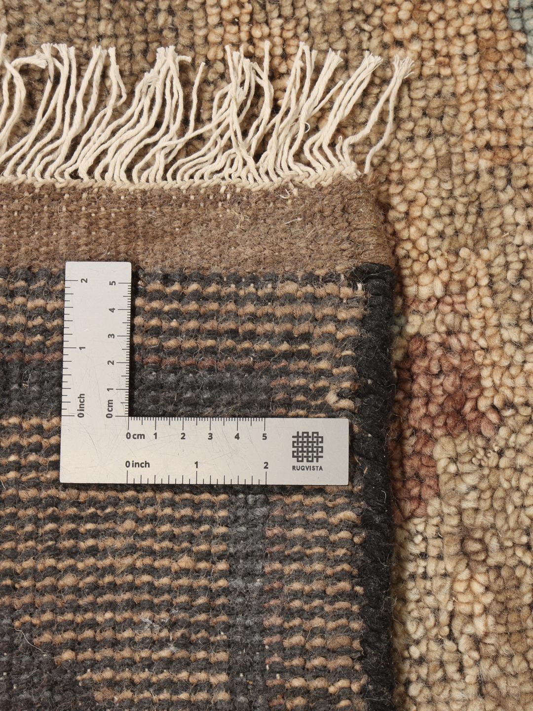 Handgeknoopt Indiaas tapijt met vogelmotief in beige en blauwe tinten