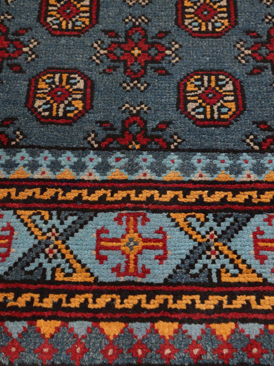 Håndknyttet Afghan Fine løber i blå med traditionelle mønstre fra Afghanistan