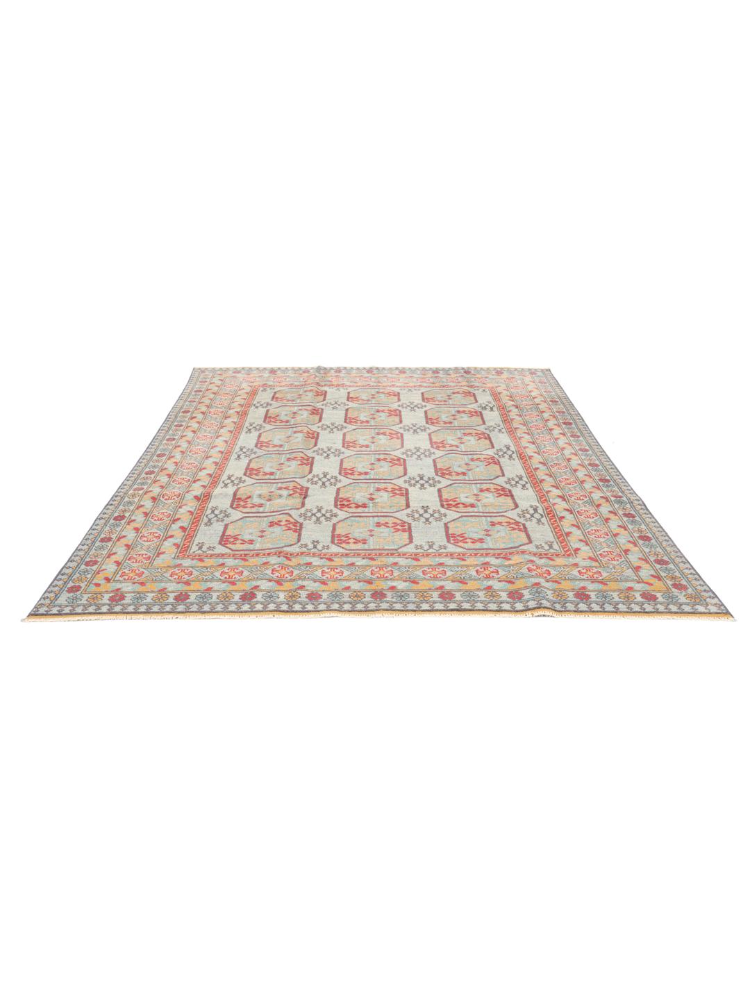 Tapis Afghan Akhche noué à la main en gris avec des motifs géométriques traditionnels