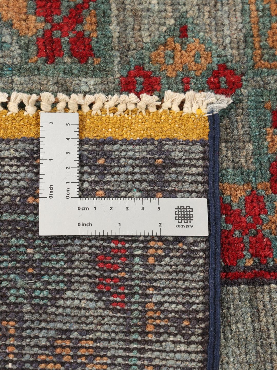 Tapis Afghan Akhche noué à la main en gris avec des motifs géométriques traditionnels