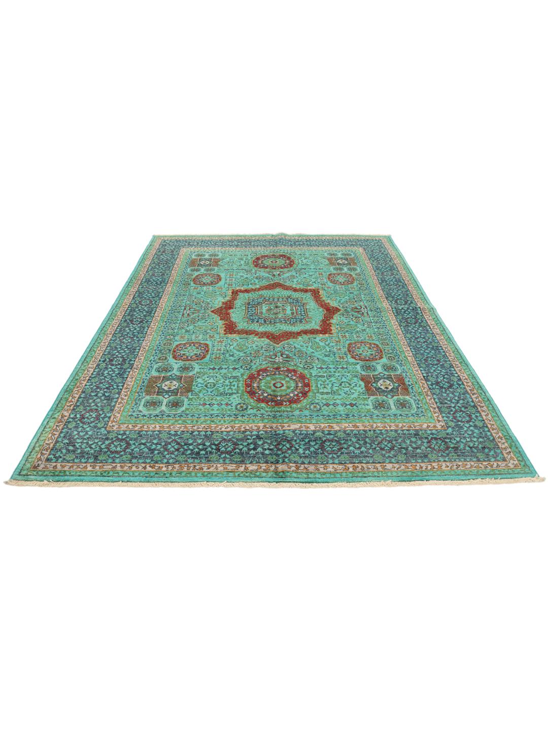 Alfombra Mamluk anudada a mano de Afganistán en tonos vibrantes cerceta y rojo oscuro