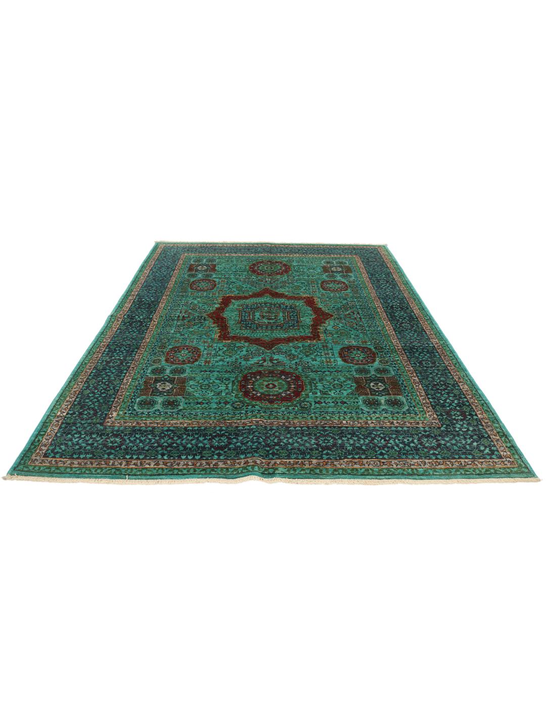 Alfombra Mamluk anudada a mano de Afganistán en tonos vibrantes cerceta y rojo oscuro