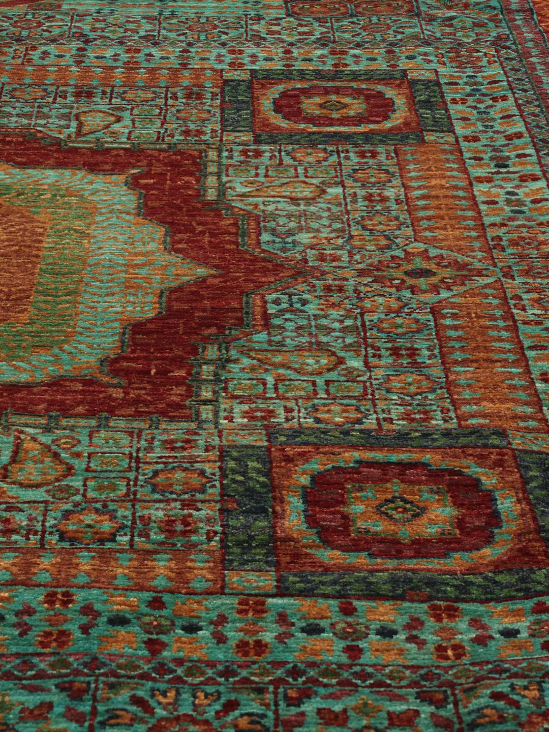Mamluk-tæppe fra Afghanistan i multifarvet geometrisk design
