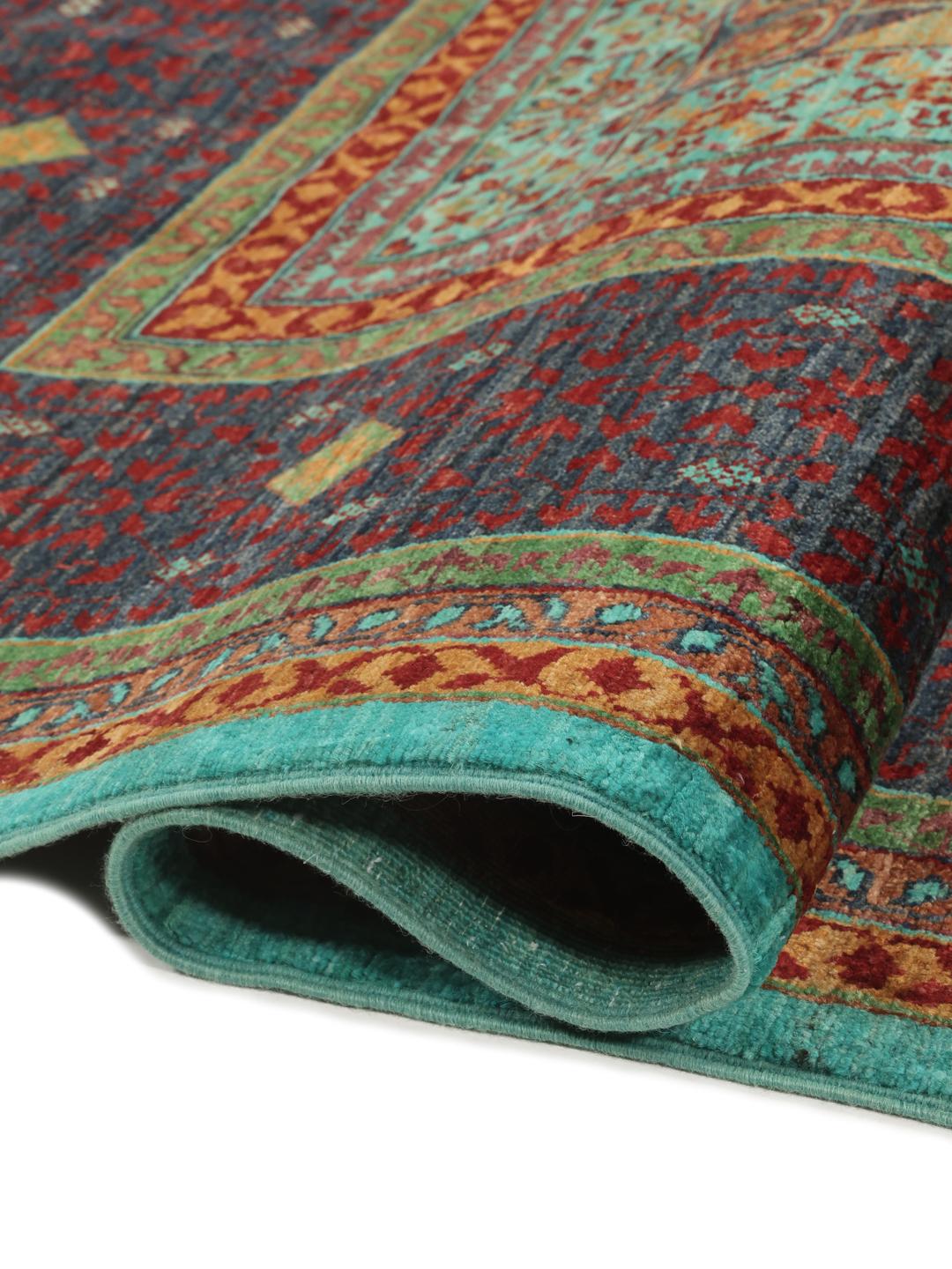 Mamluk-tæppe fra Afghanistan i multifarvet geometrisk design