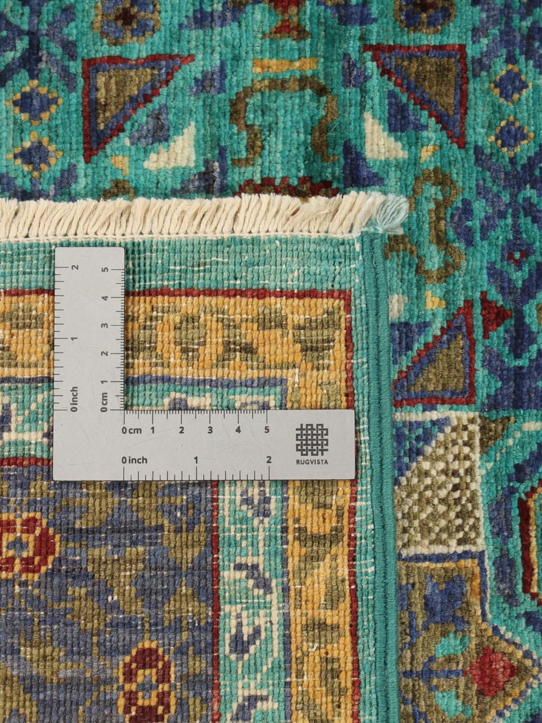 Håndknyttet Mamluk-tæppe fra Afghanistan i levende blå og blågrønne toner