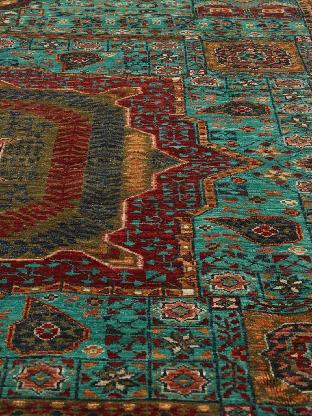 Handgeknoopt Mamluk-tapijt uit Afghanistan in veelkleurige tinten