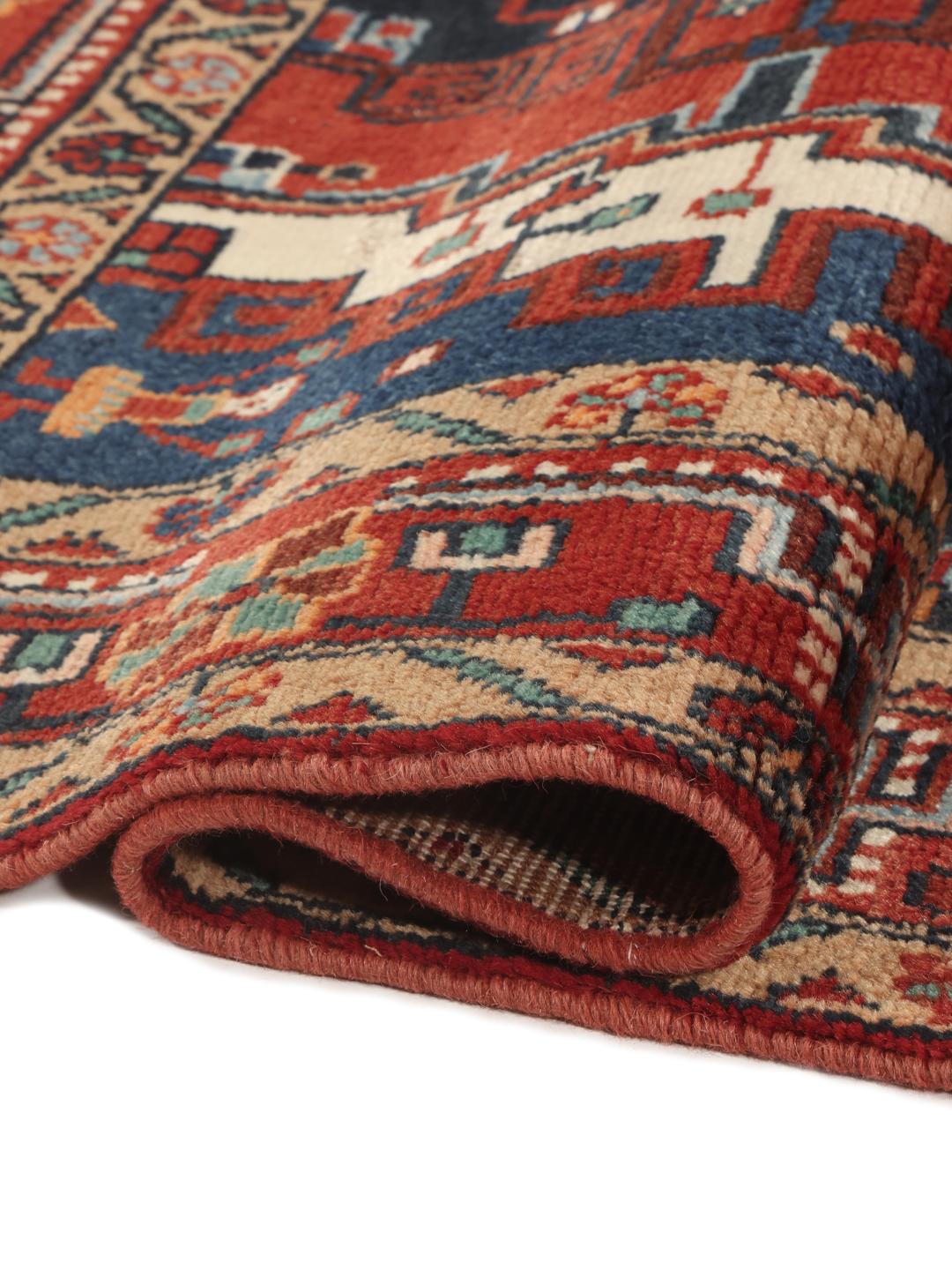 Handgeknoopt Nahavand-tapijt uit het Midden-Oosten in donkerrood en blauw