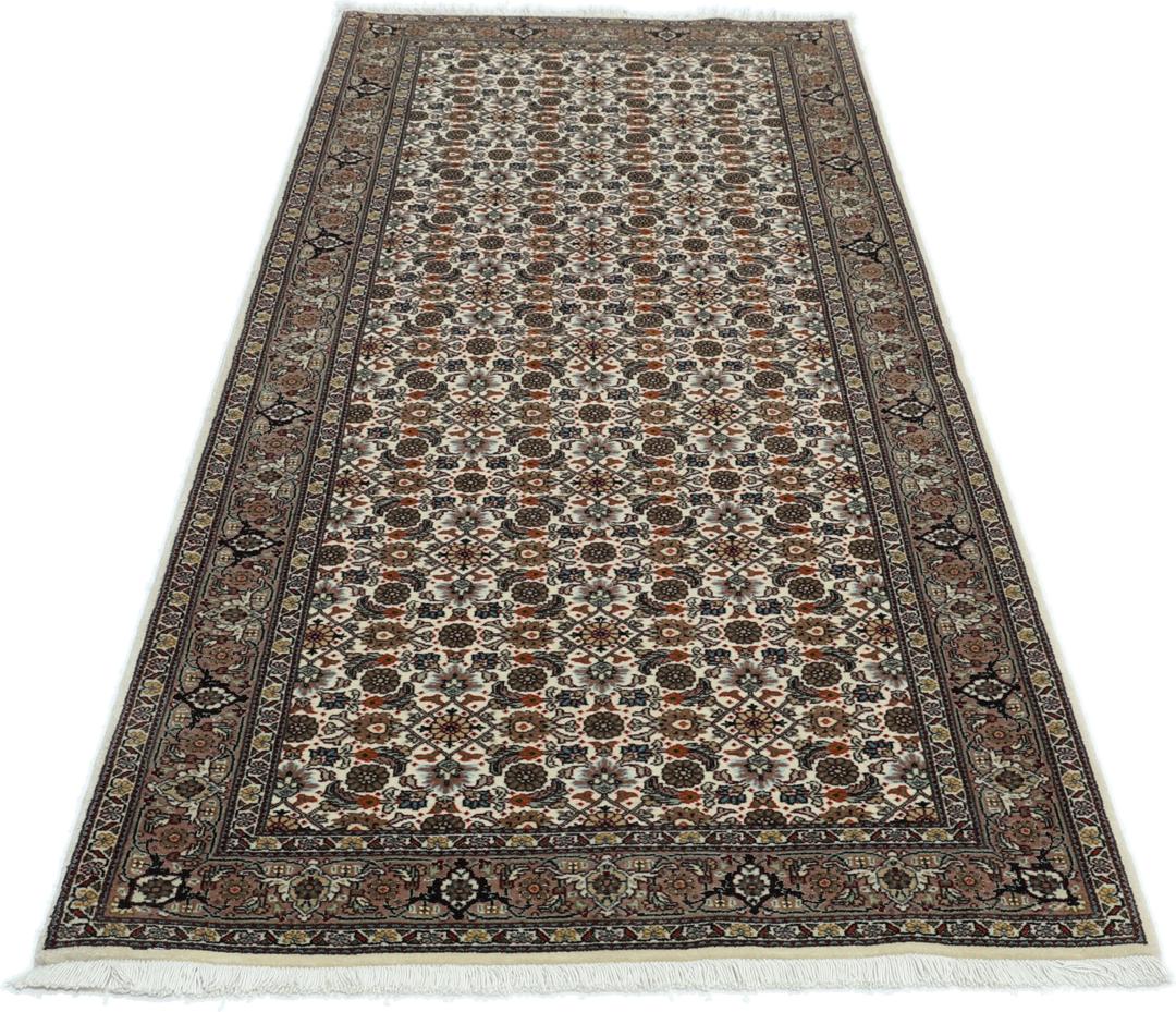 Håndknyttet Tabriz 50 Raj-løber i beige og mørkerøde nuancer