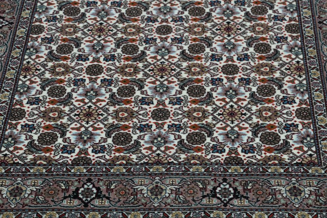 Håndknyttet Tabriz 50 Raj-løber i beige og mørkerøde nuancer