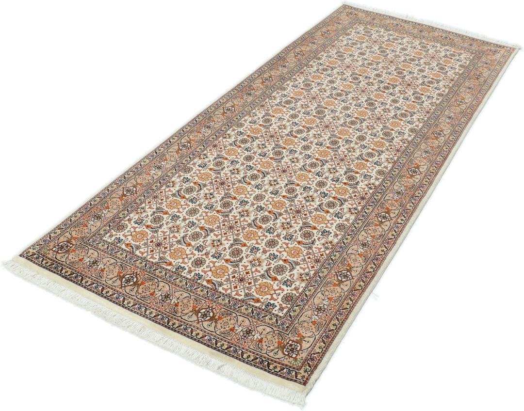Håndknyttet Tabriz løber med indviklede blomstermønstre i beige og dæmpede røde toner fra Mellemøsten