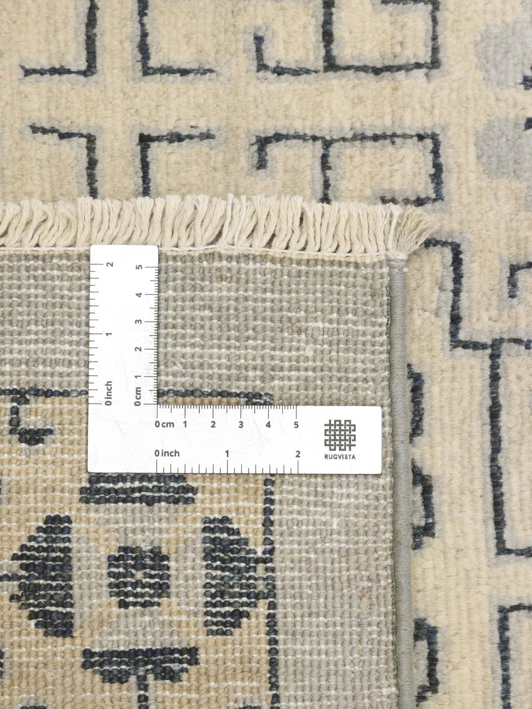 Handgemaakt Afghaans Kazak-tapijt met geometrische patronen in beige en donkerblauw