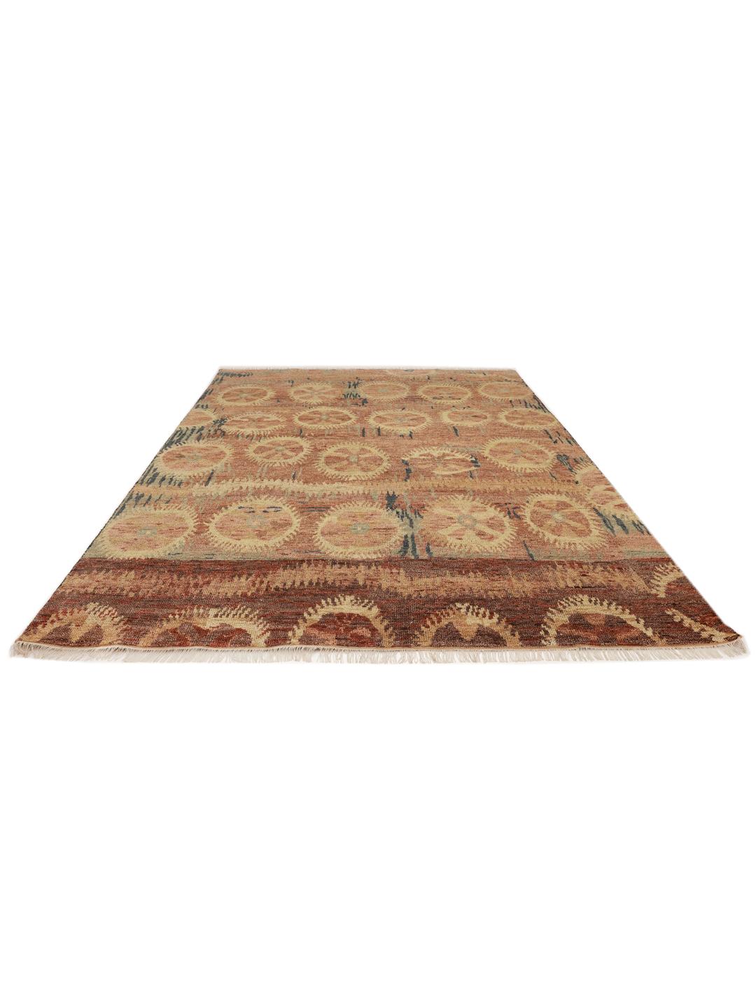 Handgeknoopt Usak Indo tapijt uit India met een meerkleurig artistiek patroon