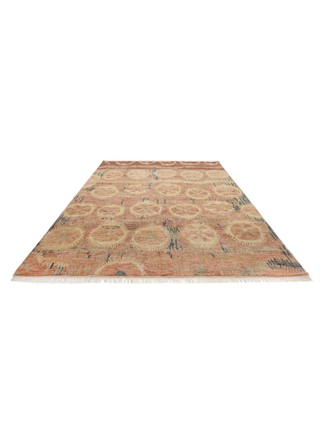 Handgeknoopt Usak Indo tapijt uit India met een meerkleurig artistiek patroon
