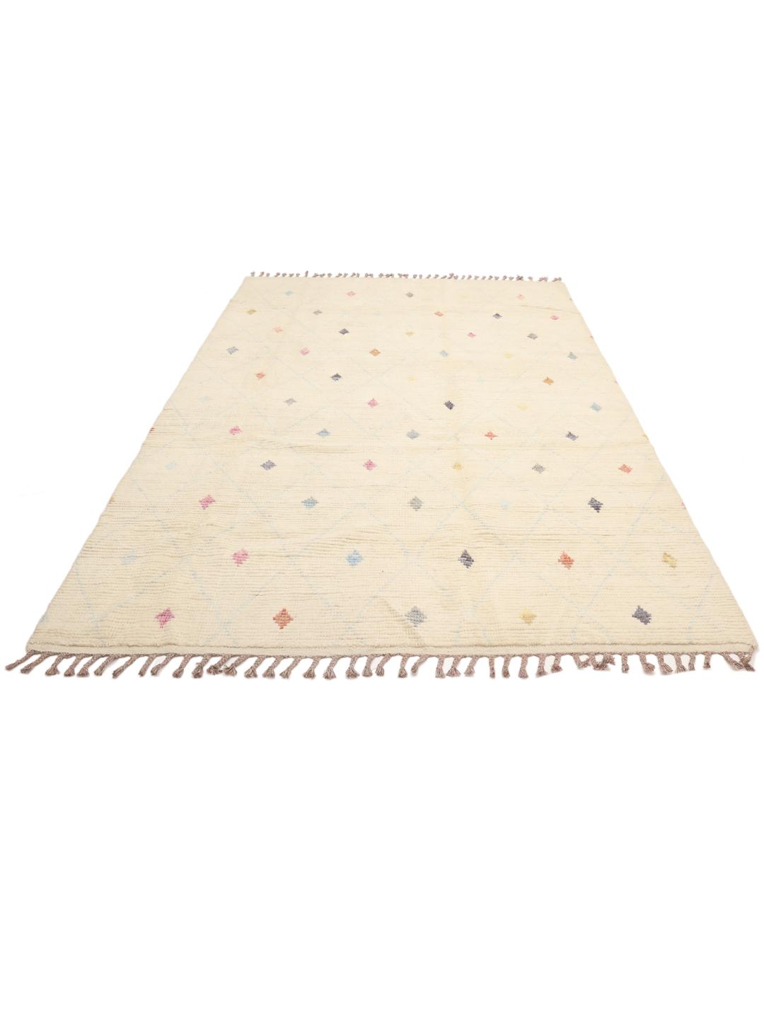 Handgeknoopt Afghaans tapijt met een beige basis en kleurrijk ruitpatroon