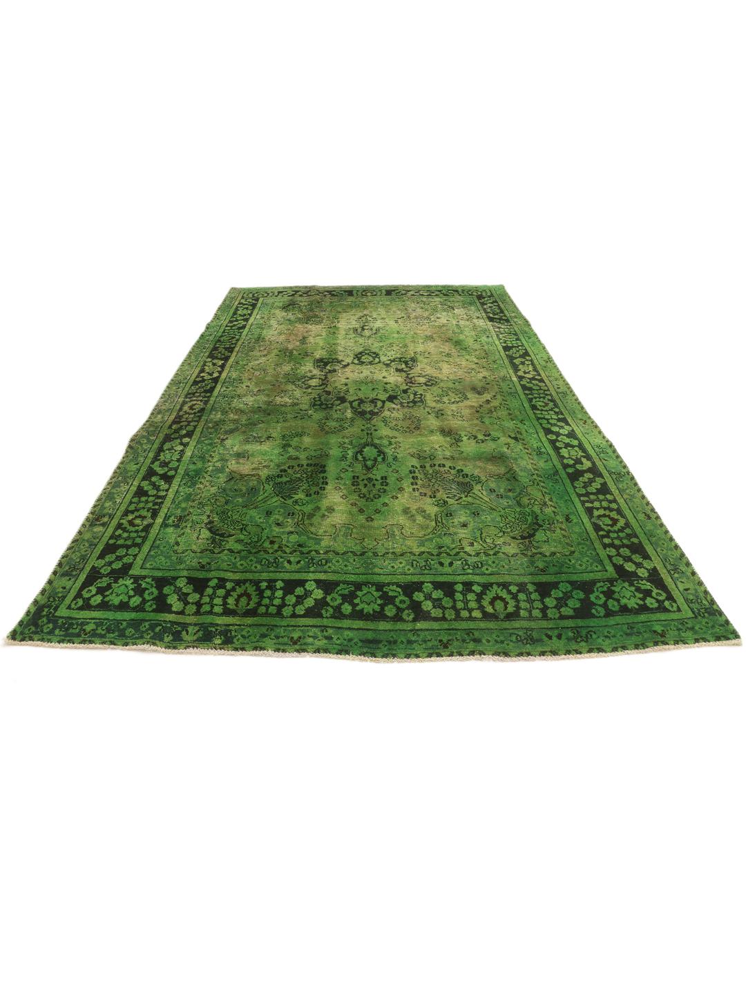 Vintage handgeknoopt tapijt uit het Midden-Oosten in groen en zwart