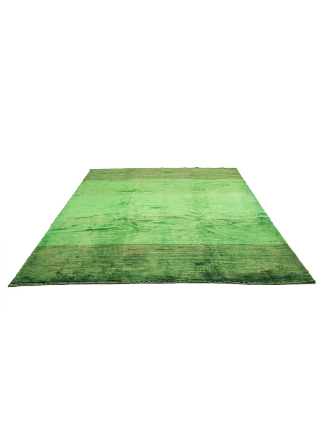 A hand-knotted green Gabbeh rug from the Middle East with a subtle ombre design.