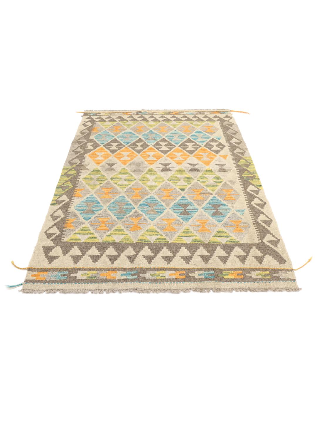 Handgeweven Afghan Kelim tapijt met geometrische ruitpatronen in multicolor