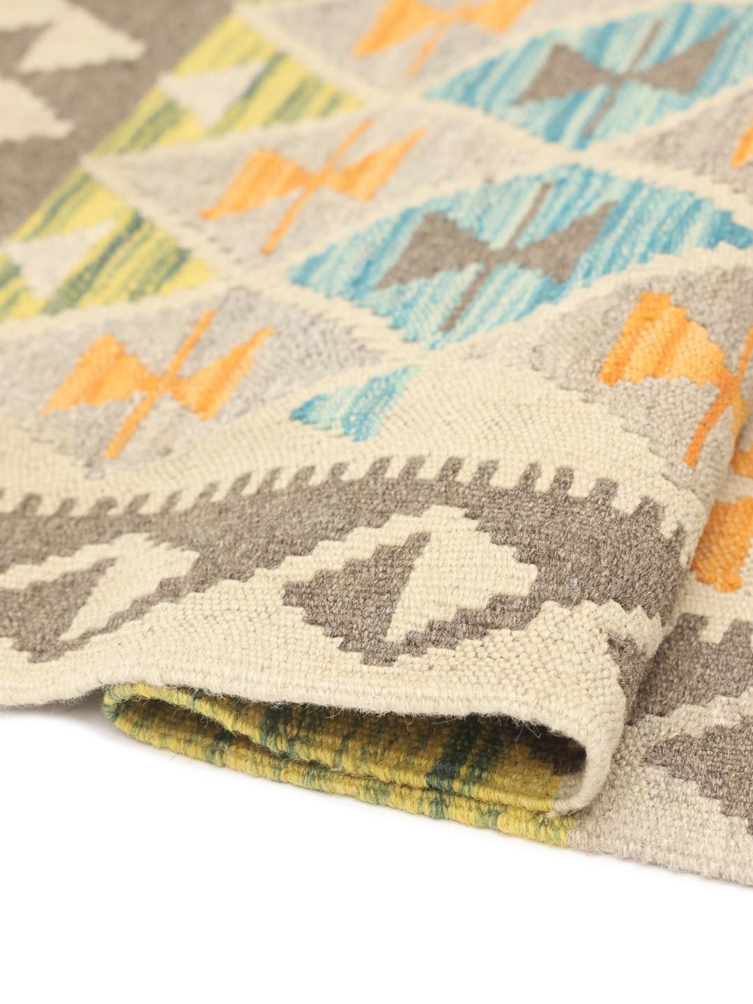 Handgeweven Afghan Kelim tapijt met geometrische ruitpatronen in multicolor